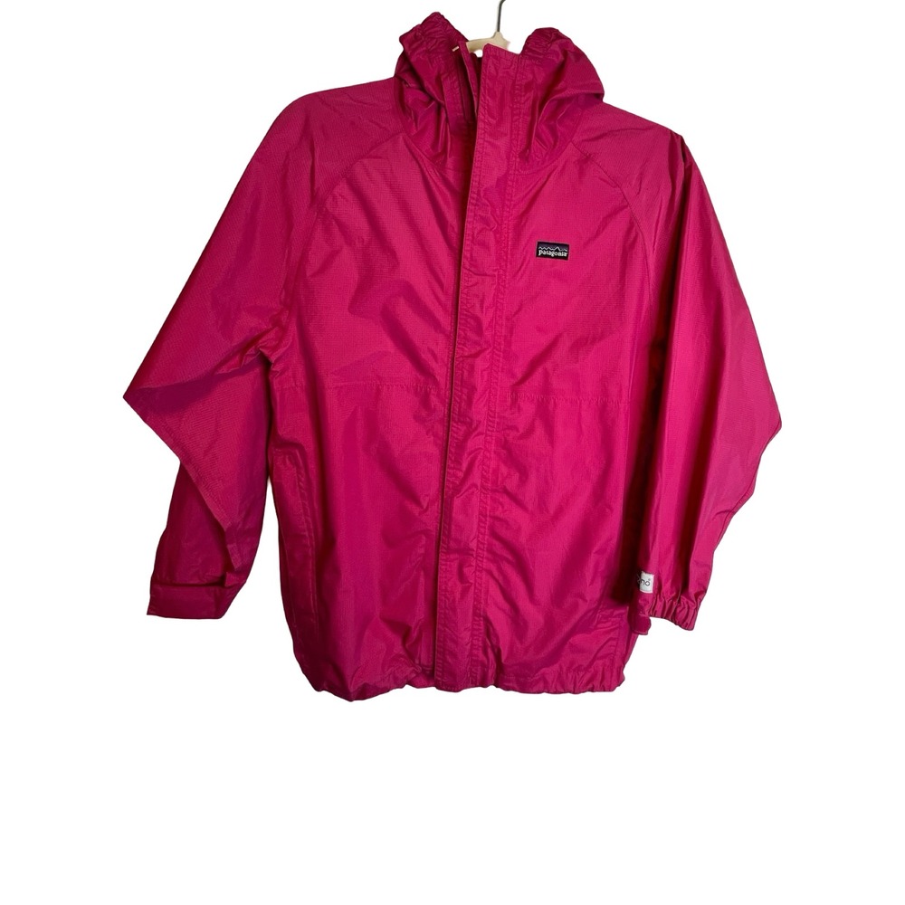 Patagonia Hooded Windbreaker Rain Jacket Fuchsia Pink Outerwear Outdoor Kids L